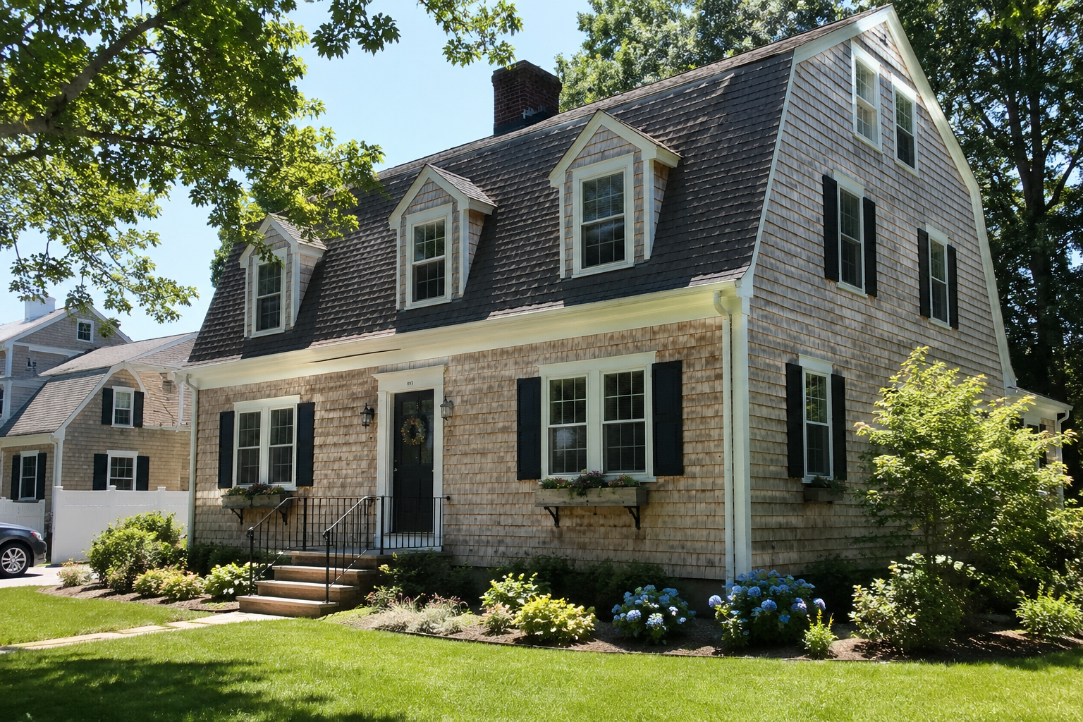 Exterior house painting on a cedar shingle home in Hyannis MA by Compass Painting