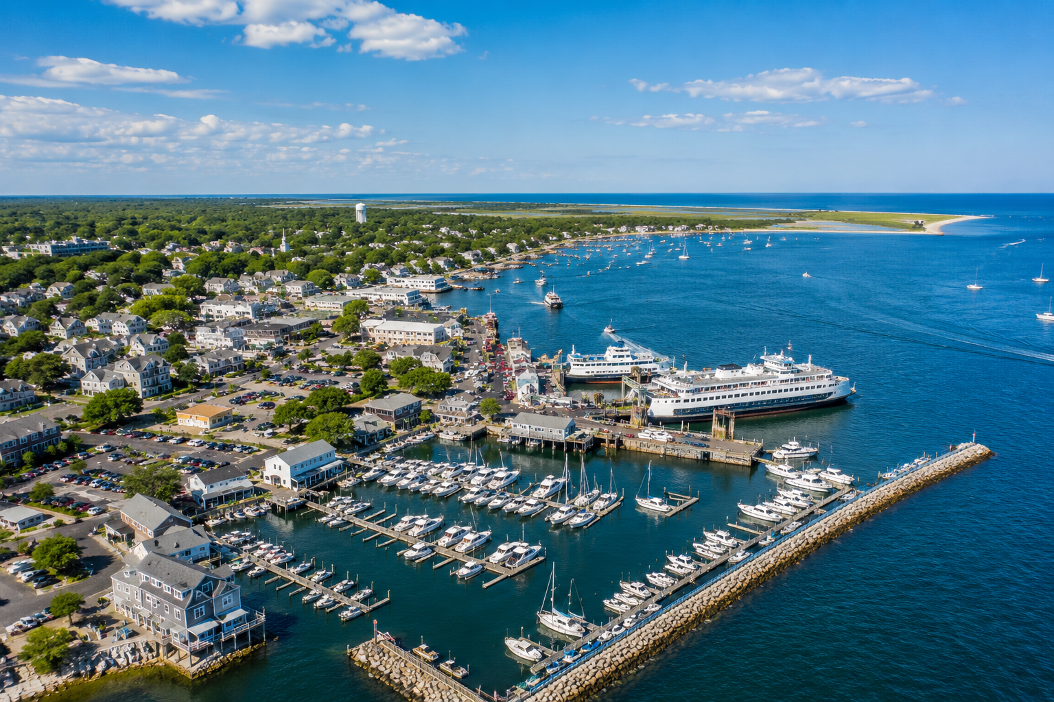 Aerial view of Hyannis Harbor in Hyannis Massachusetts home of Compass Painting Inc