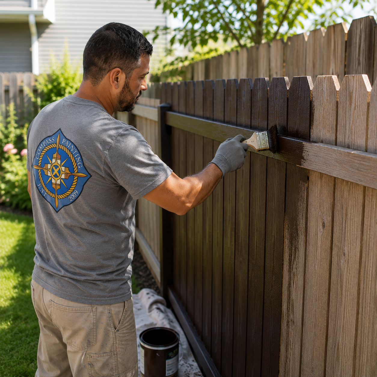 Fence painting and staining on Cape Cod by Compass Painting