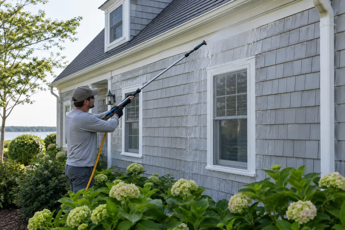 Illustrative photo of careful house soft washing in Hyannis