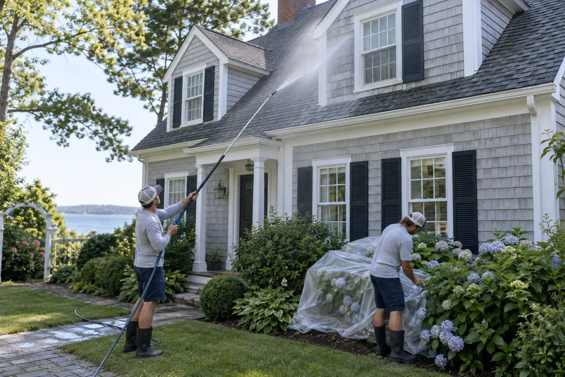 Illustrative photo of a house soft washing process